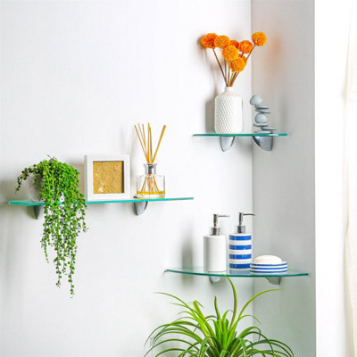 Harbour Housewares Floating Glass Corner Shelves - 30cm - Pack of 6 - 7