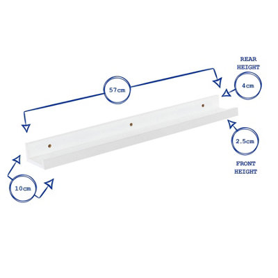 Harbour Housewares - Floating Picture Ledge Wall Shelves - 57cm - White - Pack of 6 - 3