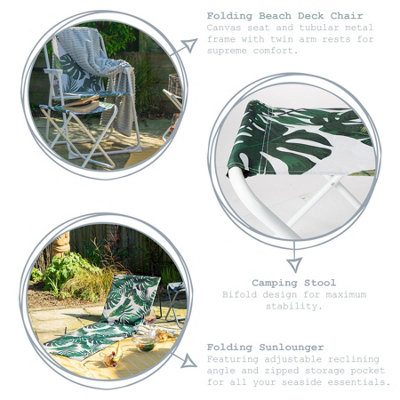 Harbour Housewares - Folding Beach Furniture Set - Banana Leaf - 3pc