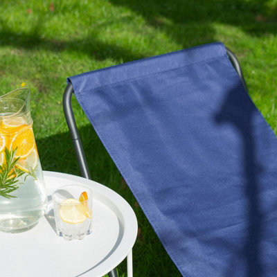 Harbour Housewares Folding Beach Lounger - Matt Black/Navy - 7