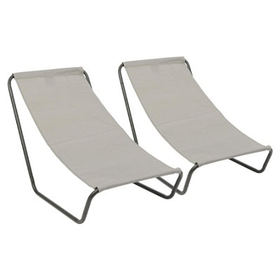 Harbour Housewares Folding Beach Loungers - Matt Black/Beige - Pack of 2