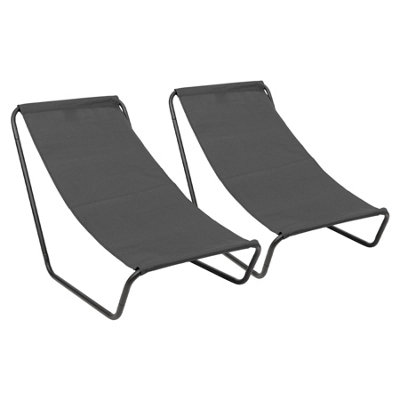 Harbour Housewares Folding Beach Loungers - Matt Black/Black - Pack of 2