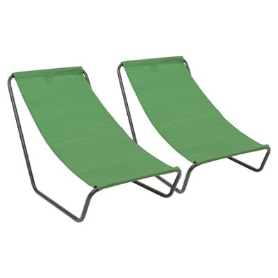Harbour Housewares Folding Beach Loungers - Matt Black/Green - Pack of 2