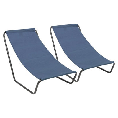 Harbour Housewares Folding Beach Loungers - Matt Black/Navy - Pack of 2