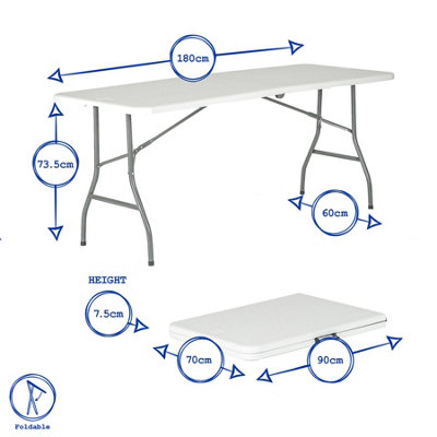 Harbour Housewares Folding Camping Picnic Table, Bench & Chair Set - 180cm (6ft) - White