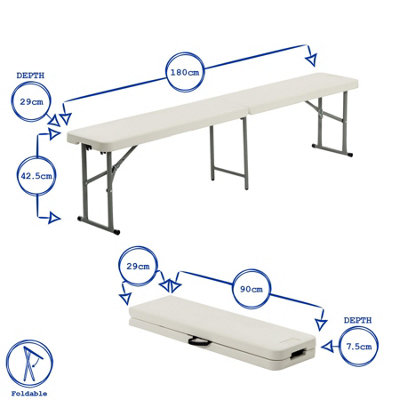 Harbour Housewares Folding Camping Picnic Table, Bench & Chair Set - 180cm (6ft) - White
