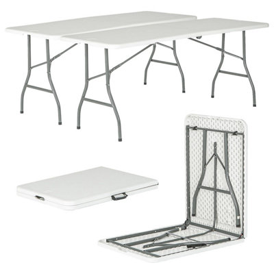 Harbour Housewares Folding Camping Picnic Tables - 180cm (6ft) - White - Pack of 2