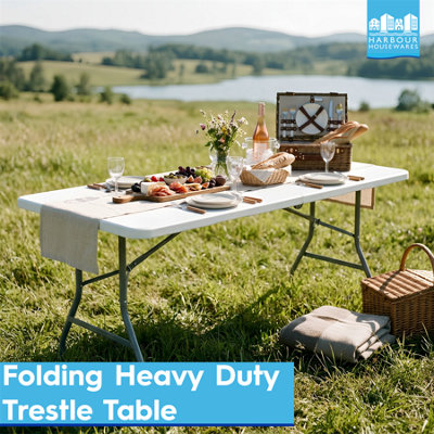 Harbour Housewares Folding Camping Picnic Tables - 180cm (6ft) - White - Pack of 2