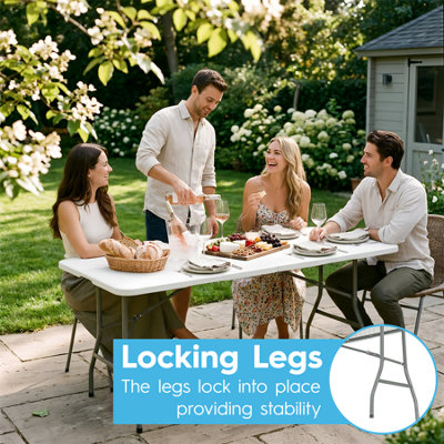 Harbour Housewares Folding Camping Picnic Tables - 180cm (6ft) - White - Pack of 2