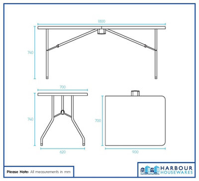 Harbour Housewares Folding Camping Picnic Tables - 180cm (6ft) - White - Pack of 2