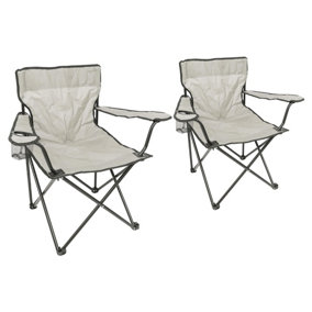 Harbour Housewares Folding Canvas Camping Chairs - Matt Black/Beige - Pack of 2