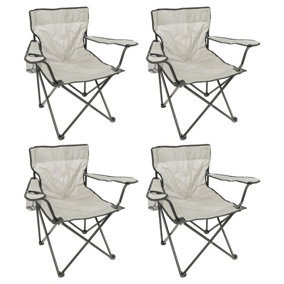 Harbour Housewares Folding Canvas Camping Chairs - Matt Black/Beige - Pack of 4