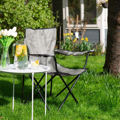 Harbour Housewares Folding Canvas Camping Chairs - Matt Black/Beige - Pack of 4 - 6