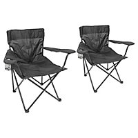 Harbour Housewares Folding Canvas Camping Chairs - Matt Black/Black - Pack of 2