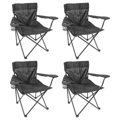 Harbour Housewares Folding Canvas Camping Chairs - Matt Black/Black - Pack of 4