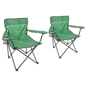 Harbour Housewares Folding Canvas Camping Chairs - Matt Black/Green - Pack of 2