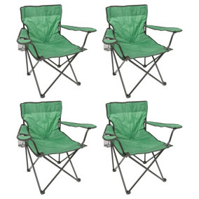 Harbour Housewares Folding Canvas Camping Chairs - Matt Black/Green - Pack of 4