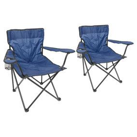 Harbour Housewares Folding Canvas Camping Chairs - Matt Black/Navy - Pack of 2