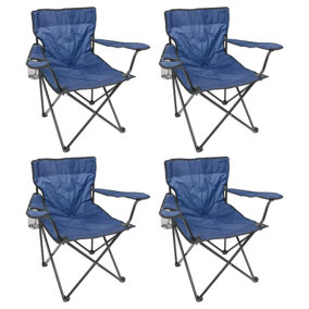 Harbour Housewares Folding Canvas Camping Chairs - Matt Black/Navy - Pack of 4