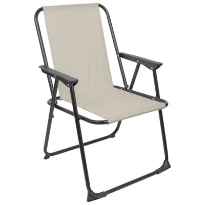 Harbour Housewares Folding Metal Beach Chair - Matt Black/Beige