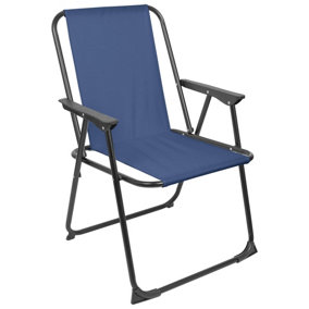 Harbour Housewares Folding Metal Beach Chair - Matt Black/Navy
