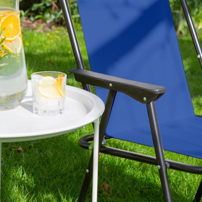 Harbour Housewares Folding Metal Beach Chair - Matt Black/Navy - 7