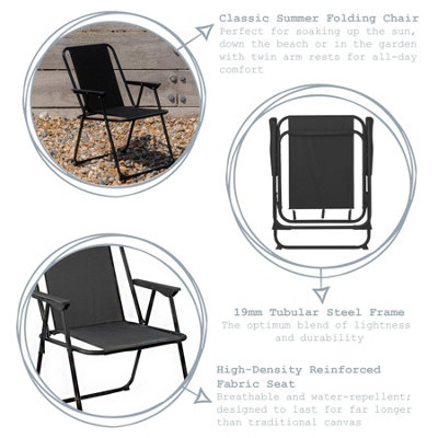 Harbour Housewares - Folding Metal Beach Chairs - Black - Pack of 2