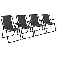 Harbour Housewares - Folding Metal Beach Chairs - Black - Pack of 4