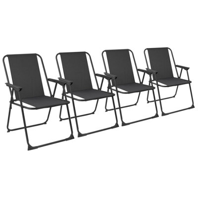 Harbour Housewares - Folding Metal Beach Chairs - Black - Pack of 4