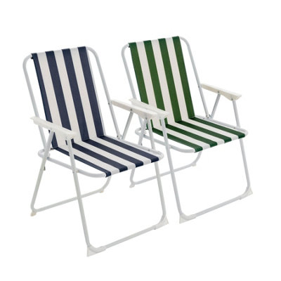 Harbour Housewares - Folding Metal Beach Chairs - Blue/Green Stripe - Pack of 2