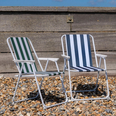 Harbour Housewares - Folding Metal Beach Chairs - Blue/Green Stripe - Pack of 2