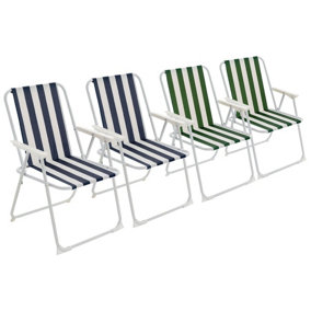 Harbour Housewares - Folding Metal Beach Chairs - Blue/Green Stripe - Pack of 4