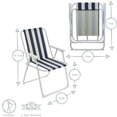 Harbour Housewares - Folding Metal Beach Chairs - Blue/Green Stripe - Pack of 4 - 3