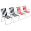 Harbour Housewares - Folding Metal Beach Chairs - Blue/Red Stripe - Pack of 4