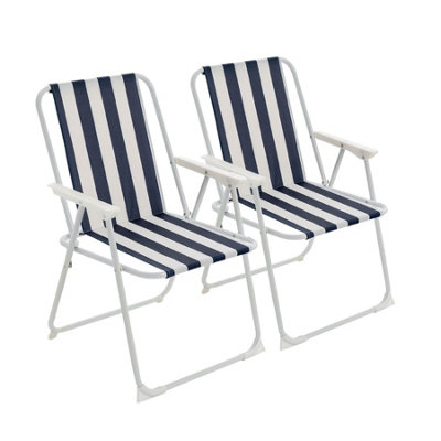 Harbour Housewares - Folding Metal Beach Chairs - Blue Stripe - Pack of 2