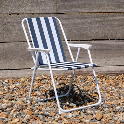 Harbour Housewares - Folding Metal Beach Chairs - Blue Stripe - Pack of 2 - 6