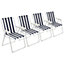 Harbour Housewares - Folding Metal Beach Chairs - Blue Stripe - Pack of 4