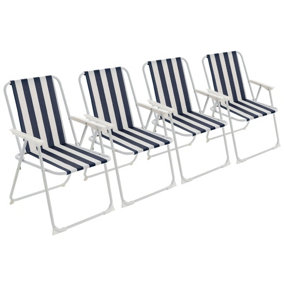 Harbour Housewares - Folding Metal Beach Chairs - Blue Stripe - Pack of 4