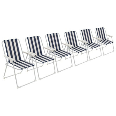 Harbour Housewares - Folding Metal Beach Chairs - Blue Stripe - Pack of 6