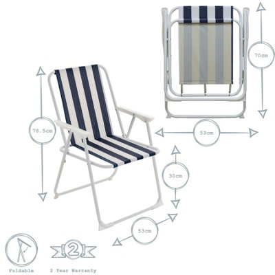 Harbour Housewares - Folding Metal Beach Chairs - Blue Stripe - Pack of 6