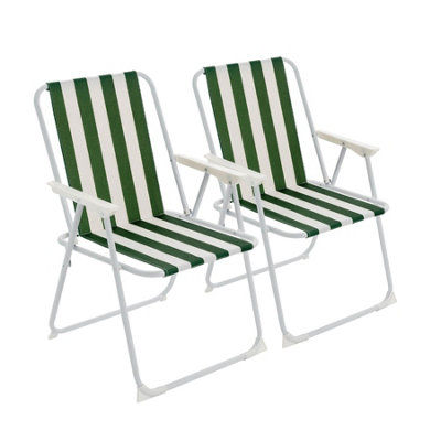 Harbour Housewares - Folding Metal Beach Chairs - Green Stripe - Pack of 2