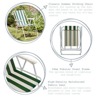 Harbour Housewares - Folding Metal Beach Chairs - Green Stripe - Pack of 2