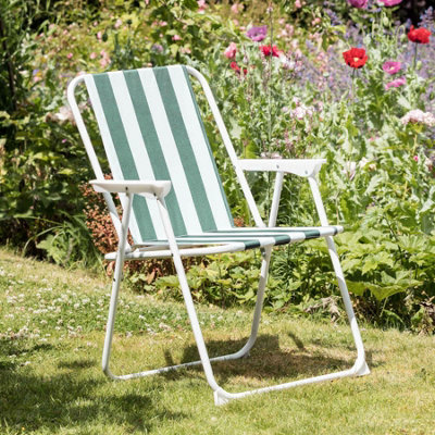 Harbour Housewares - Folding Metal Beach Chairs - Green Stripe - Pack of 2 - 5