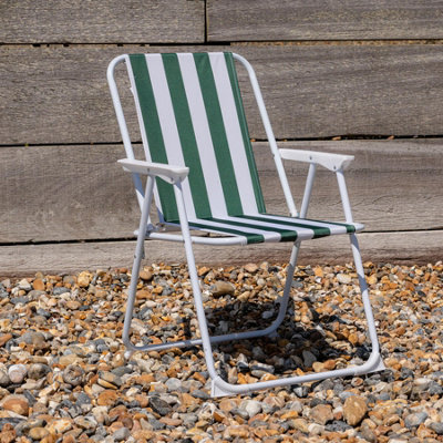 Harbour Housewares - Folding Metal Beach Chairs - Green Stripe - Pack of 2 - 6