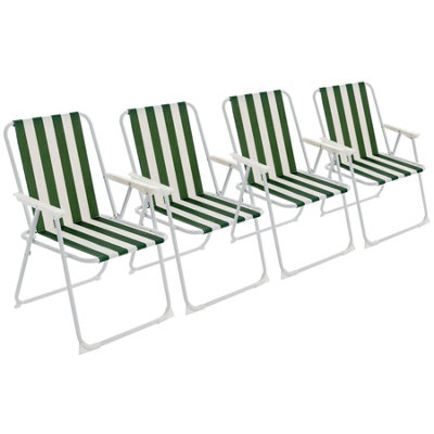 Harbour Housewares - Folding Metal Beach Chairs - Green Stripe - Pack of 4