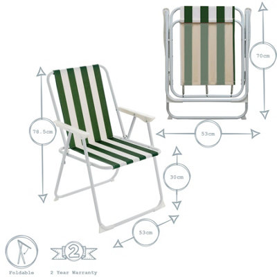 Harbour Housewares - Folding Metal Beach Chairs - Green Stripe - Pack of 4