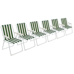 Harbour Housewares - Folding Metal Beach Chairs - Green Stripe - Pack of 6