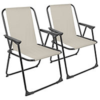 Harbour Housewares Folding Metal Beach Chairs - Matt Black/Beige - Pack of 2