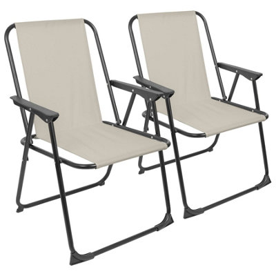 Harbour Housewares Folding Metal Beach Chairs - Matt Black/Beige - Pack of 2