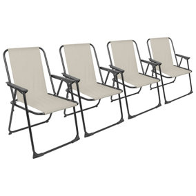 Harbour Housewares Folding Metal Beach Chairs - Matt Black/Beige - Pack of 4